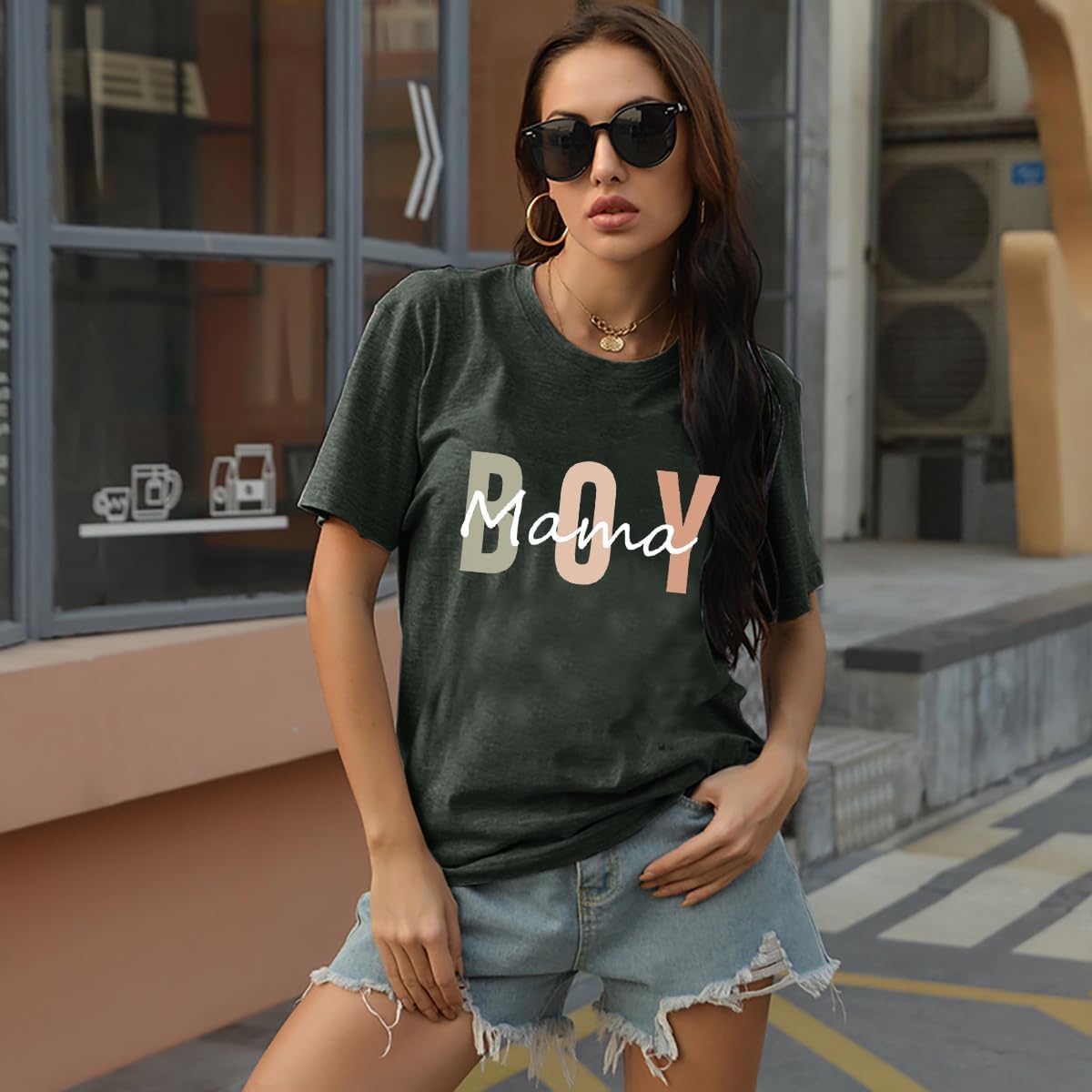 Funny Boy Mama Shirt for Women - Mom Letter Print Tshirt Boy Mom Short Sleeve Shirt Mothers Day Tee Top