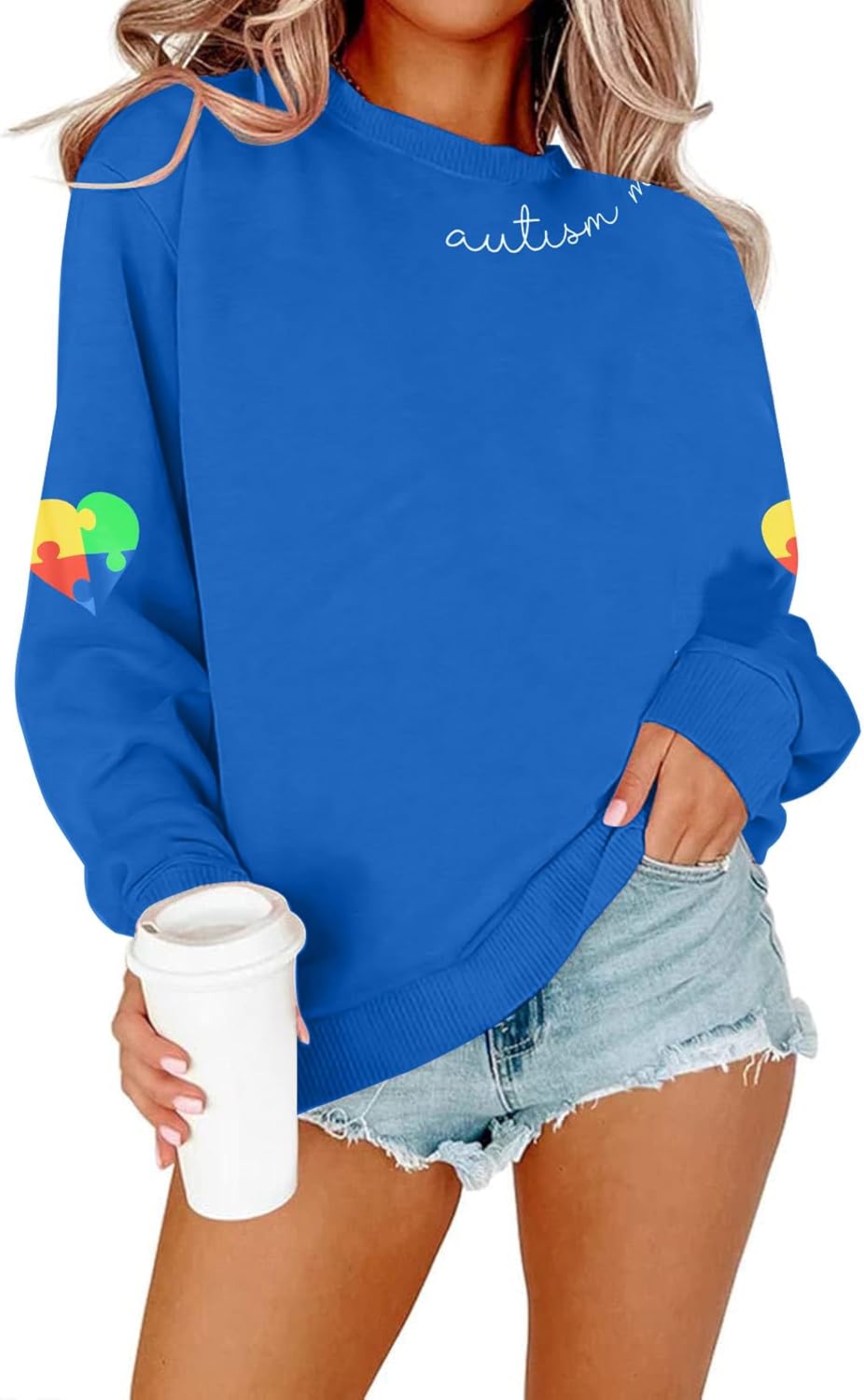 EGELEXY Autism Mom Sweatshirt Women : Autism Awareness Tops Puzzle Graphic Autistic Support Clothes