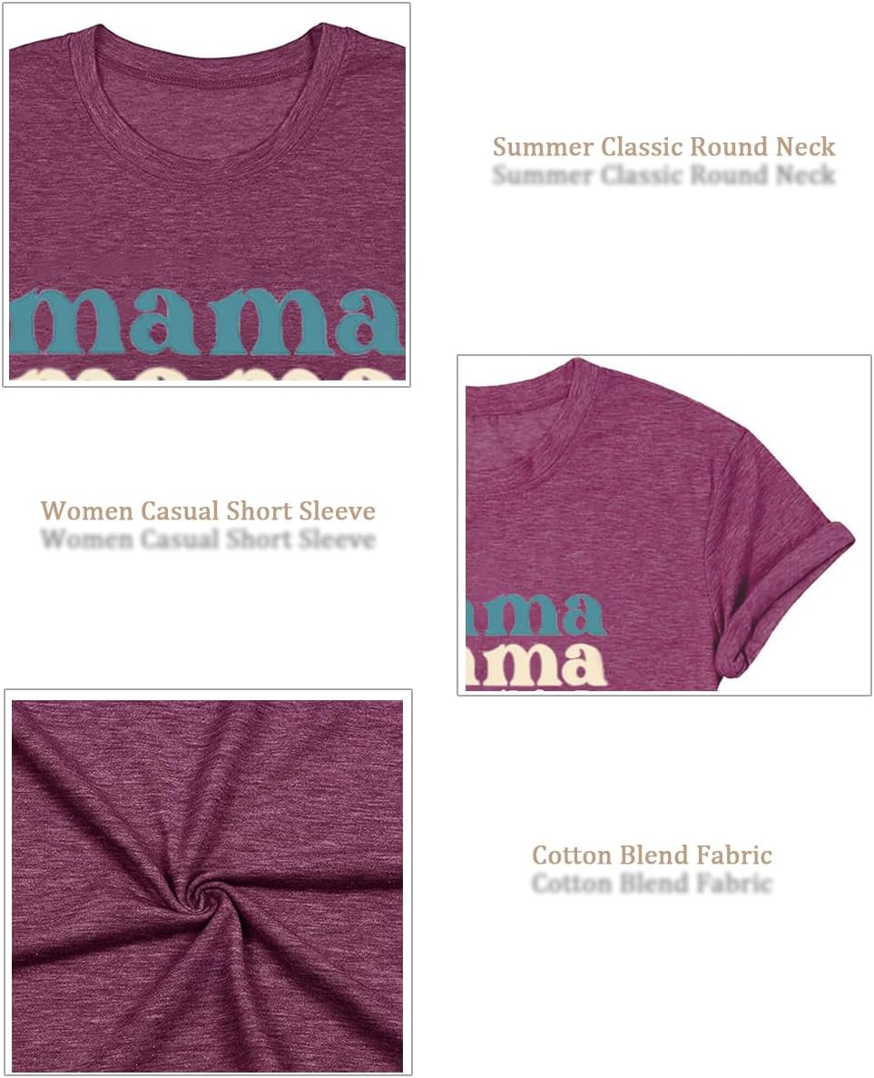 Mama Shirts for Women Thanksgiving Shirts Cute Mama Letter Graphic Tee Shirts Summer Casual Tops Mother Shirt