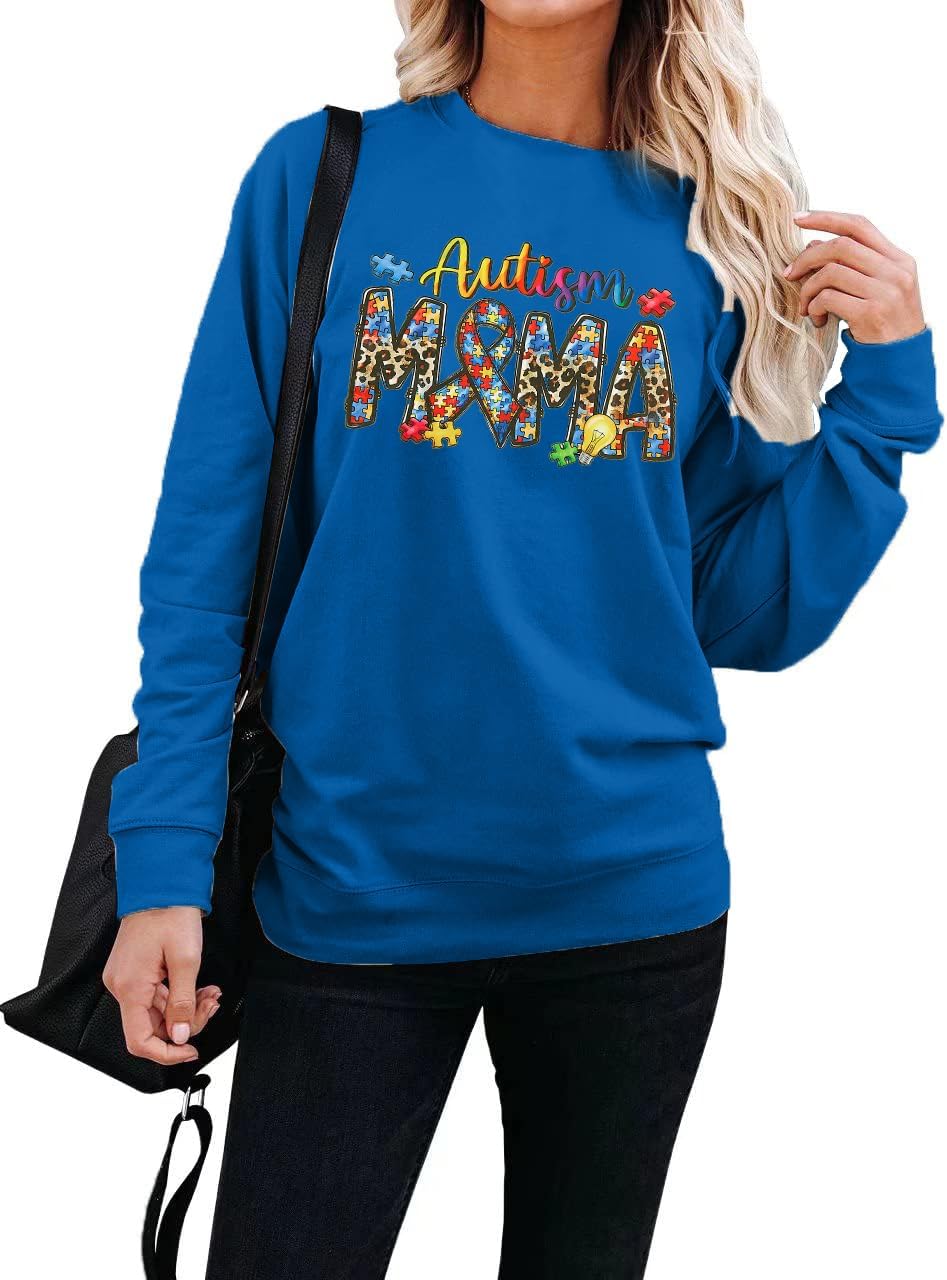 FLOYU Autism Mama Sweatshirt Autism Awareness - Shirt Women Autism Acceptance Tops Autism Puzzle Clothes