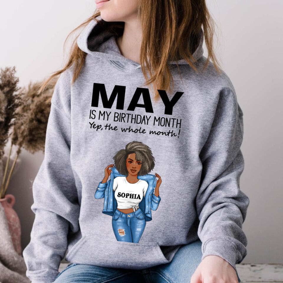 Personalized Birthday T Shirt, May is my birthday month, yep the whole month, Her Birthday Gifts For May, Afro Girls Shirt For Black Woman