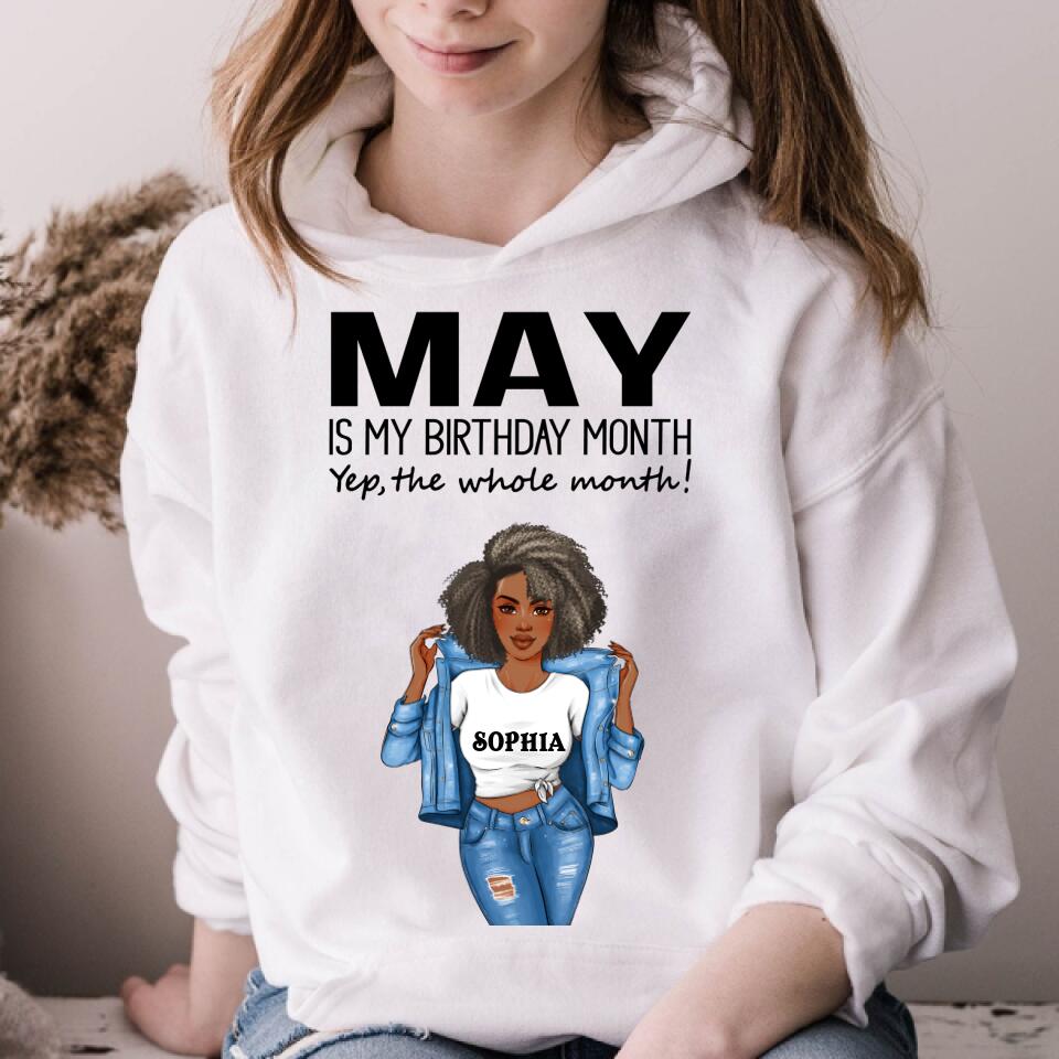 Personalized Birthday T Shirt, May is my birthday month, yep the whole month, Her Birthday Gifts For May, Afro Girls Shirt For Black Woman