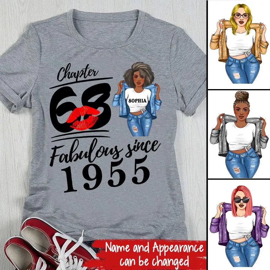 Chapter 68, Fabulous Since 1955 68th Birthday Unique T Shirt For Woman, Custom Birthday Shirt, Her Gifts For 68 Years Old , Turning 68 Birthday Cotton Shirt