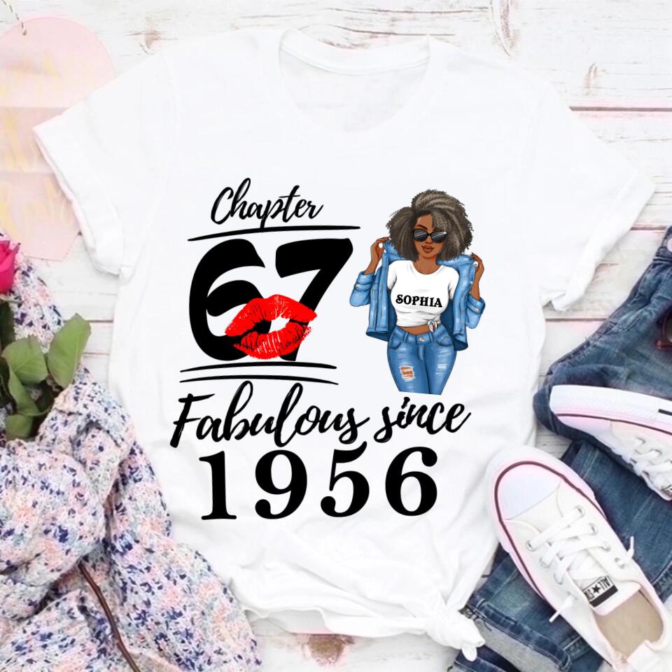 Chapter 67, Fabulous Since 1956 67th Birthday Unique T Shirt For Woman, Custom Birthday Shirt, Her Gifts For 67 Years Old , Turning 67 Birthday Cotton Shirt
