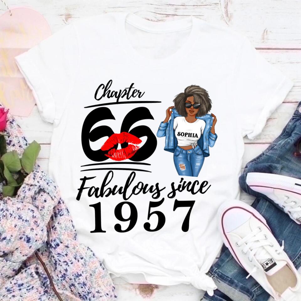Chapter 66, Fabulous Since 1957 66th Birthday Unique T Shirt For Woman, Custom Birthday Shirt, Her Gifts For 66 Years Old , Turning 66 Birthday Cotton Shirt