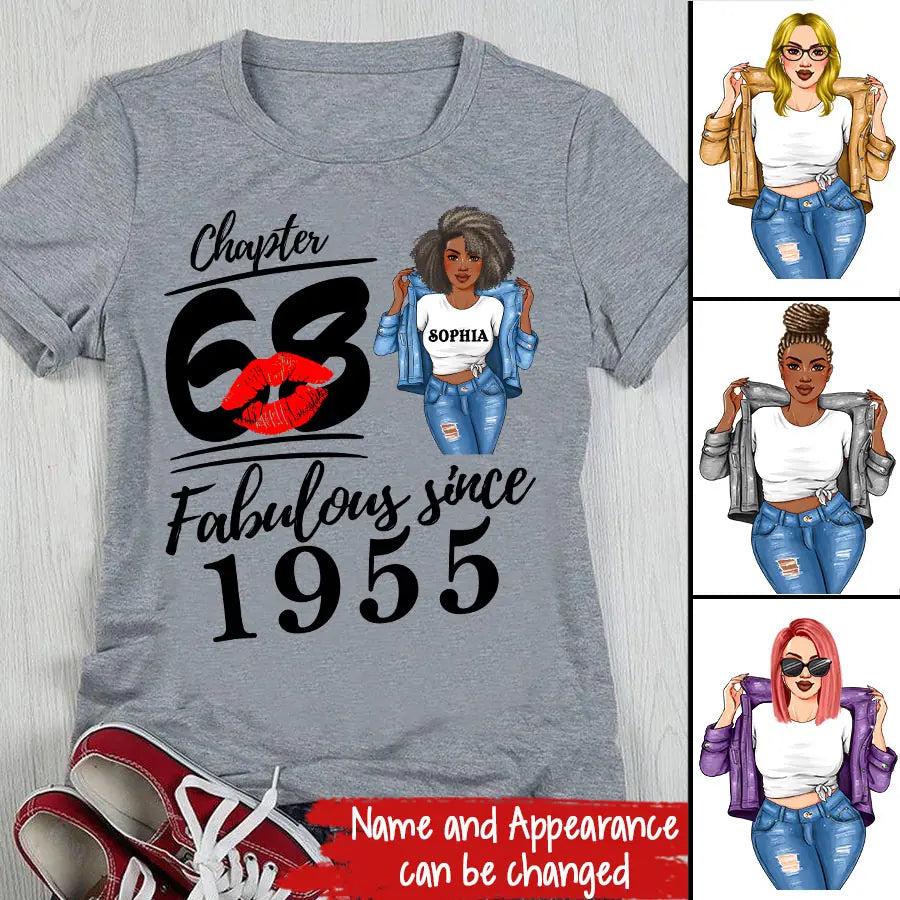 Chapter 68, Fabulous Since 1955 68th Birthday Unique T Shirt For Woman, Custom Birthday Shirt, Her Gifts For 68 Years Old , Turning 68 Birthday Cotton Shirt