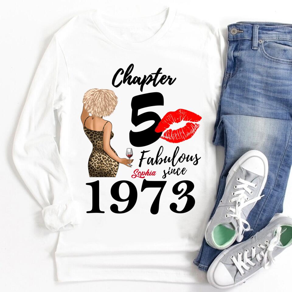 Chapter 50, Fabulous Since 1973 50th Birthday Unique T Shirt For Woman, Custom Birthday Shirt, Her Gifts For 50 Years Old , Turning 50 Birthday Cotton Shirt