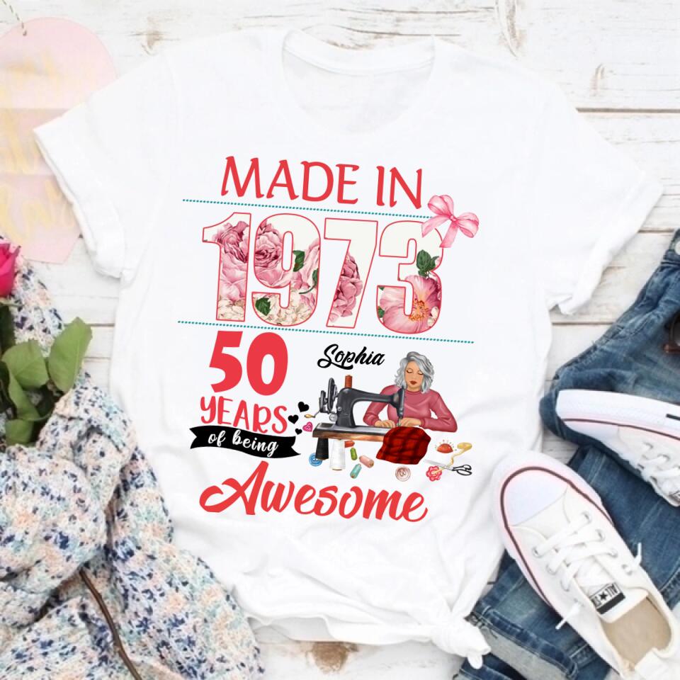 50th Birthday Shirts, Custom Birthday Shirts, Turning 50 Shirt For Women, Turning 50 And Fabulous Shirt, 1973 Shirt, Best Gifts For Women Turning 50, Gifts For Sewers, Sew Crafty, Sewing Lover Cotton Shirt For Women