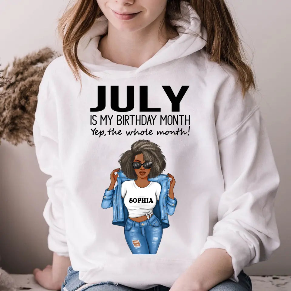 Personalized Birthday T Shirt, July is my birthday month, yep the whole month, Her Birthday Gifts For July, Afro Girls Shirt For Black Woman