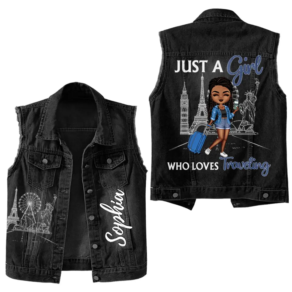 Premium Log Denim Vest - Gift For Women, Denim Vest Traveling, Travel Lover