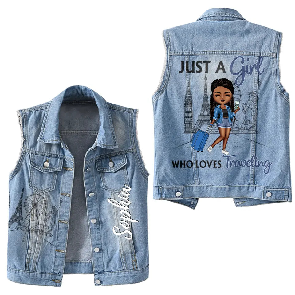 Premium Log Denim Vest - Gift For Women, Denim Vest Traveling, Travel Lover