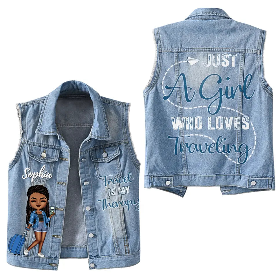 Premium Log Denim Vest - Gift For Women, Denim Vest Traveling, Travel Lover