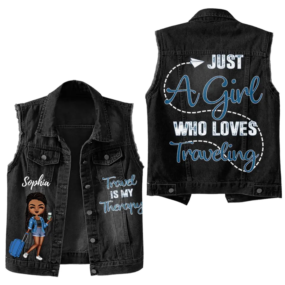 Premium Log Denim Vest - Gift For Women, Denim Vest Traveling, Travel Lover