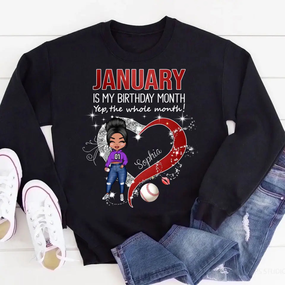 Custom January Birthday Shirt For Woman, January Birthday Shirts For Woman, January Birthday Gifts for Baseball lovers