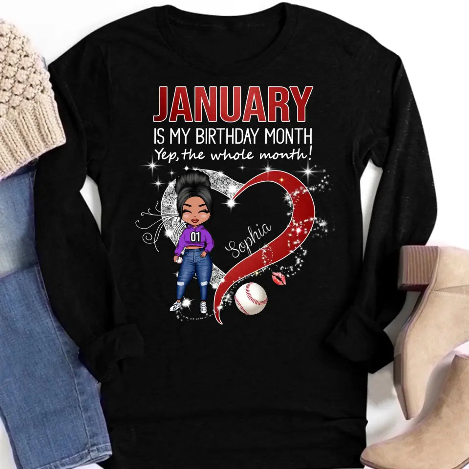 Custom January Birthday Shirt For Woman, January Birthday Shirts For Woman, January Birthday Gifts for Baseball lovers