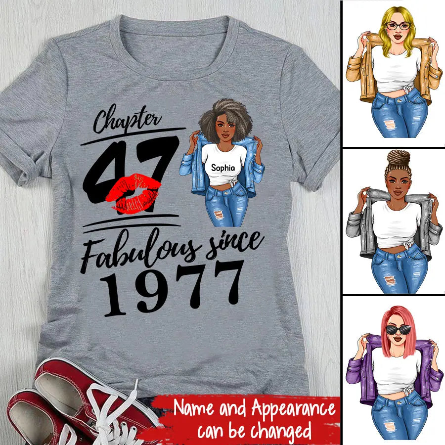Chapter 47, Fabulous Since 1977 47 Birthday Unique T Shirt For Woman, Custom Birthday Shirt, Her Gifts For 47 Years Old , Turning 47 Birthday Cotton Shirt-HCT