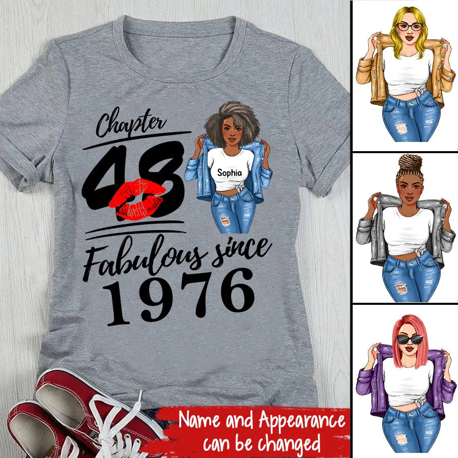 Chapter 48, Fabulous Since 1976 48 Birthday Unique T Shirt For Woman, Custom Birthday Shirt, Her Gifts For 48 Years Old , Turning 48 Birthday Cotton Shirt