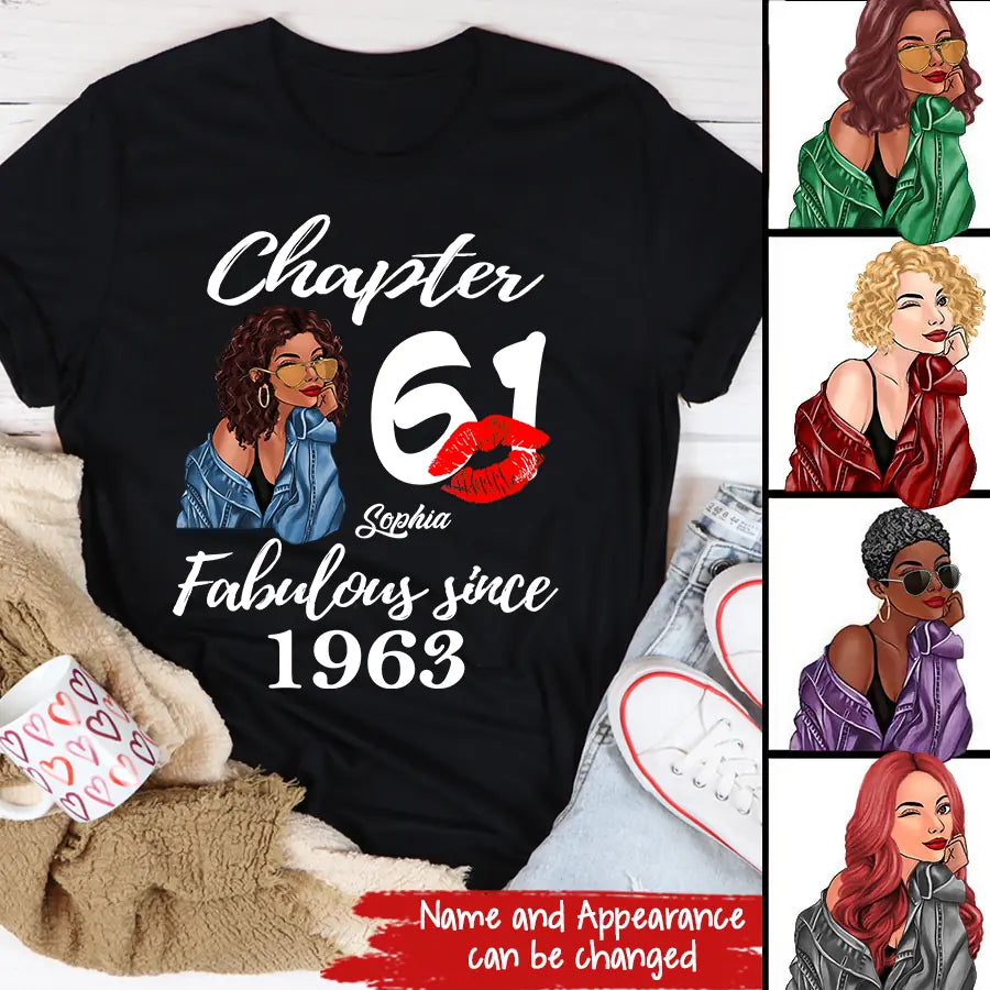 Custom Birthday Shirts, Chapter 61, Fabulous Since 1963 61st Birthday Unique T Shirt For Woman, Her Gifts For 61 Years Old, Turning 61 Birthday Cotton Shirt-HCT