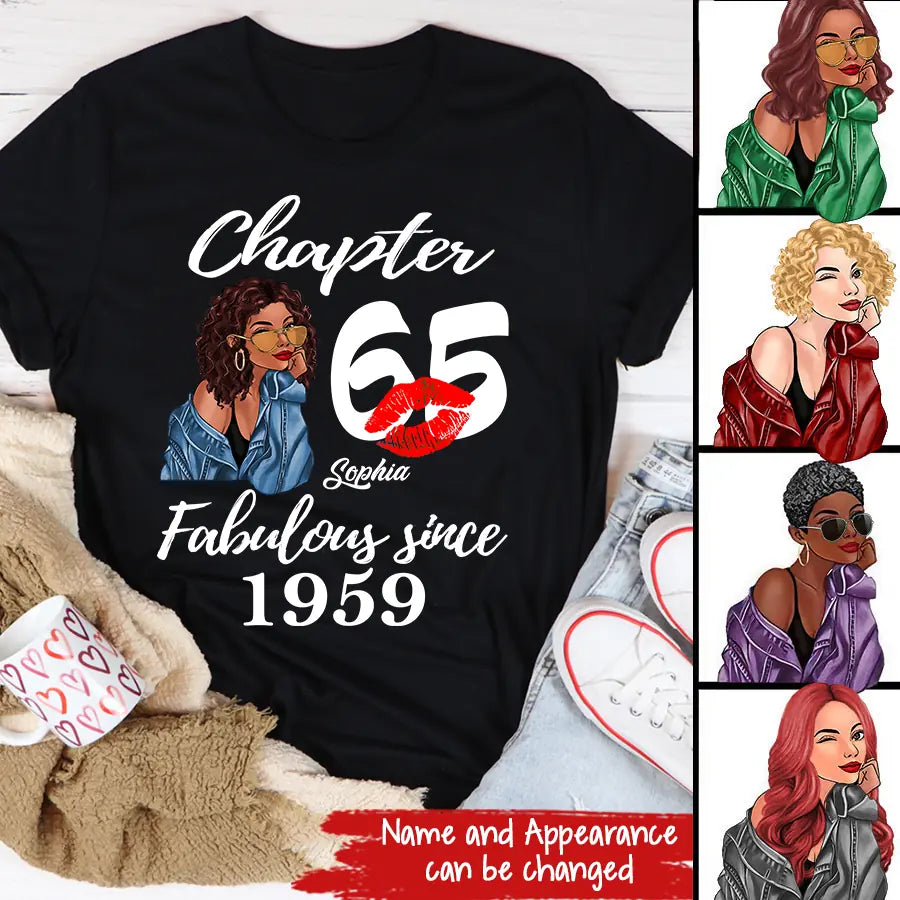 Custom Birthday Shirts, Chapter 65, Fabulous Since 1959 65th Birthday Unique T Shirt For Woman, Her Gifts For 65 Years Old, Turning 65 Birthday Cotton Shirt-HCT