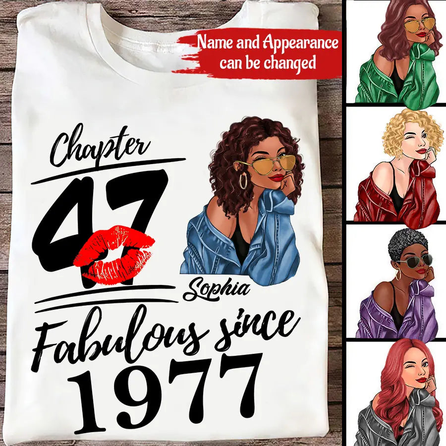 Chapter 47, Fabulous Since 1977 47th Birthday Unique T Shirt For Woman, Custom Birthday Shirt, Her Gifts For 47 Years Old , Turning 47 Birthday Cotton Shirt - HCT
