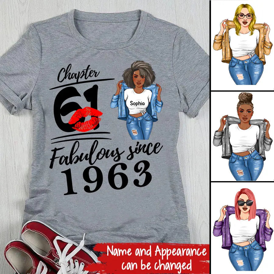 Chapter 61, Fabulous Since 1963 61th Birthday Unique T Shirt For Woman, Custom Birthday Shirt, Her Gifts For 61 Years Old , Turning 61 Birthday Cotton Shirt