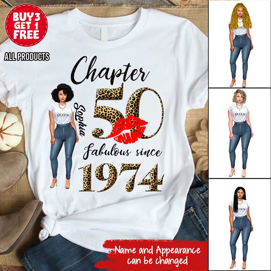 Chapter 50, Fabulous Since 1974 50th Birthday Unique T Shirt For Woman, Custom Birthday Shirt, Her Gifts For 50 Years Old , Turning 50 Birthday Cotton Shirt - HCT