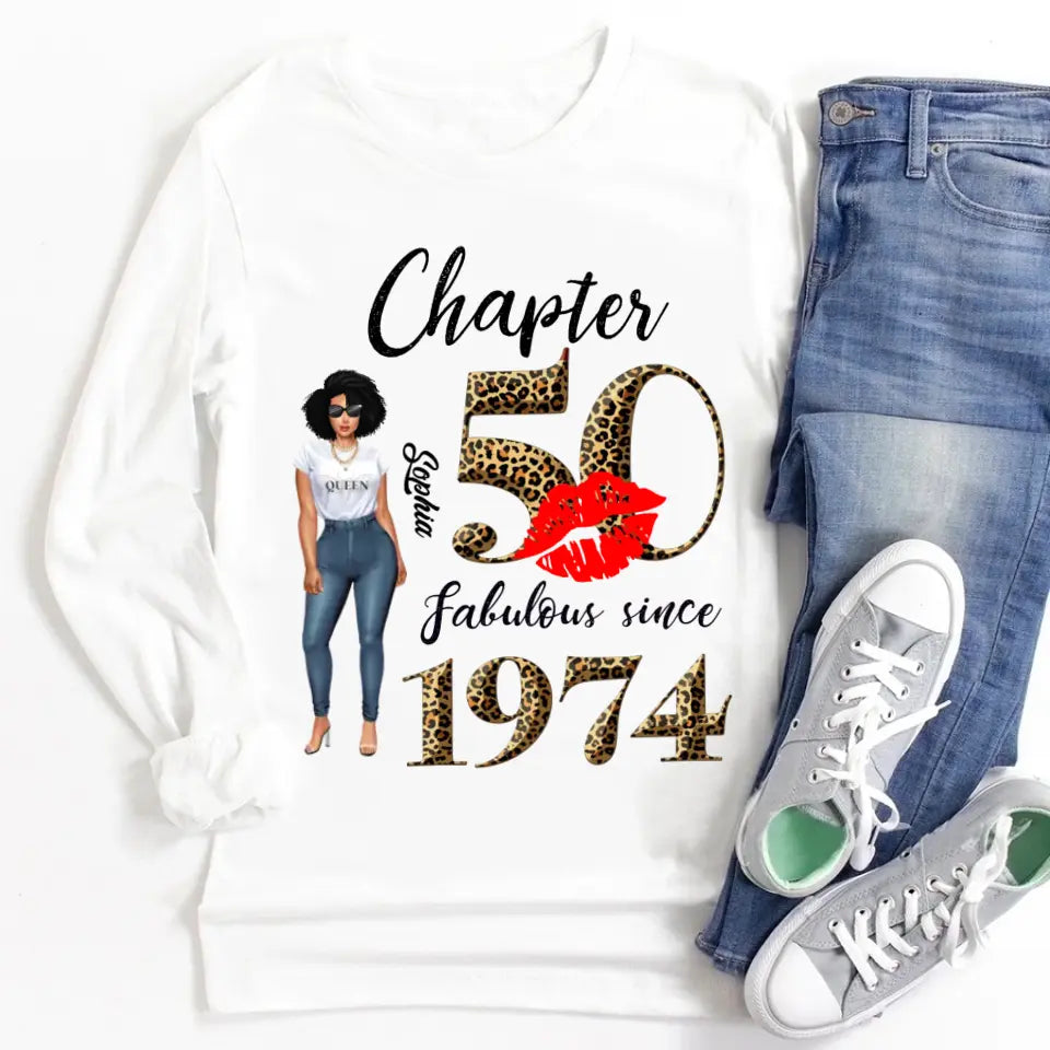 Chapter 50, Fabulous Since 1974 50th Birthday Unique T Shirt For Woman, Custom Birthday Shirt, Her Gifts For 50 Years Old , Turning 50 Birthday Cotton Shirt