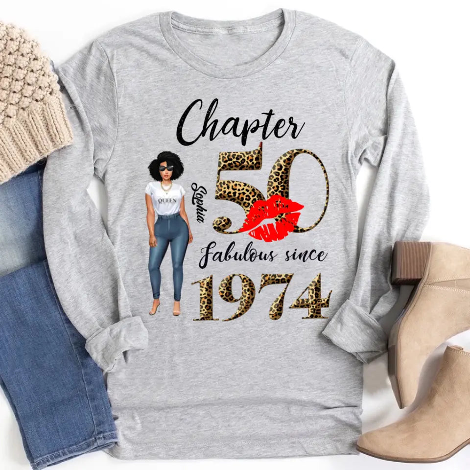Chapter 50, Fabulous Since 1974 50th Birthday Unique T Shirt For Woman, Custom Birthday Shirt, Her Gifts For 50 Years Old , Turning 50 Birthday Cotton Shirt