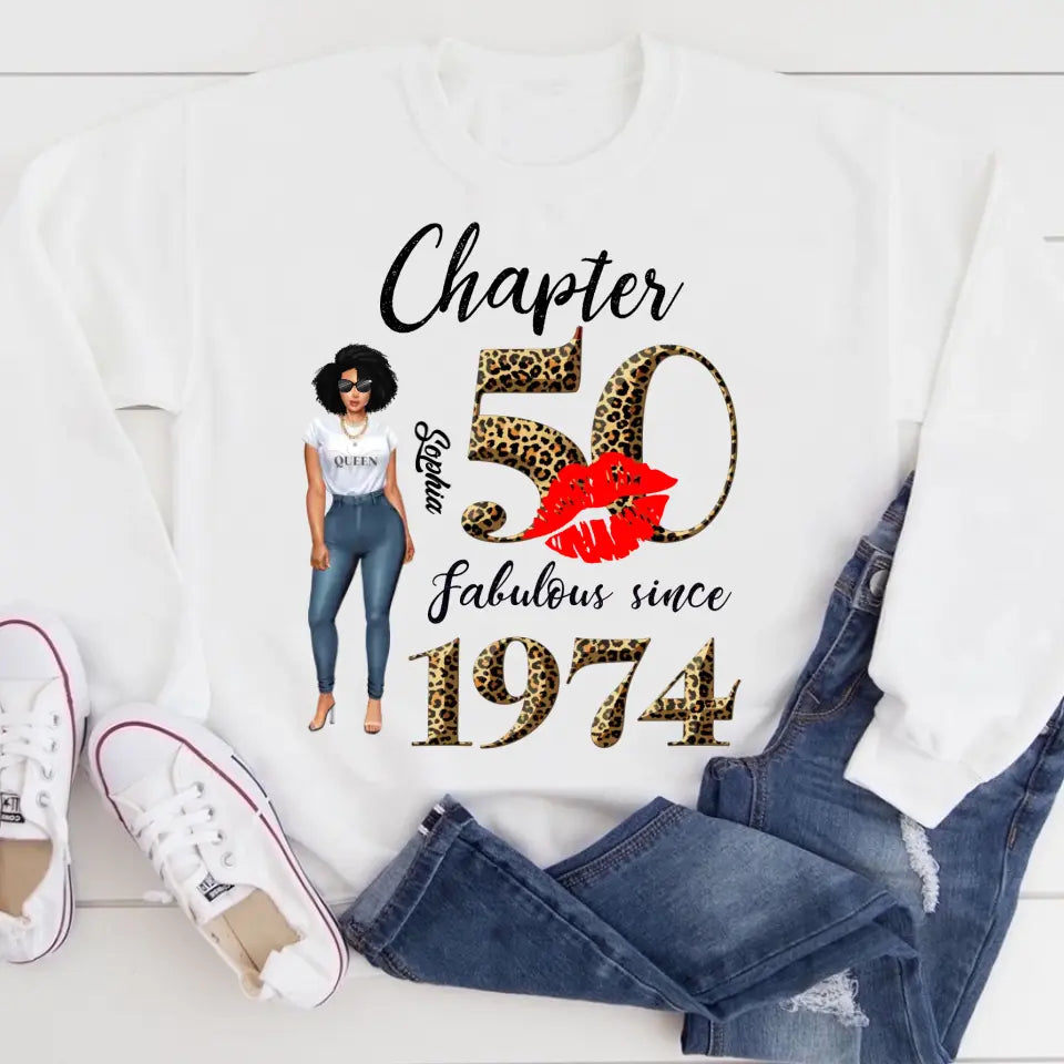 Chapter 50, Fabulous Since 1974 50th Birthday Unique T Shirt For Woman, Custom Birthday Shirt, Her Gifts For 50 Years Old , Turning 50 Birthday Cotton Shirt