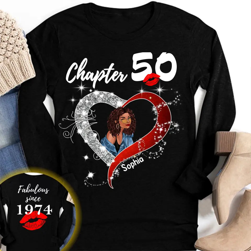 Chapter 50, Fabulous Since 1974 50th Birthday Unique T Shirt For Woman, Her Gifts For 50 Years Old , Turning 50 Birthday Cotton Shirt - HCT