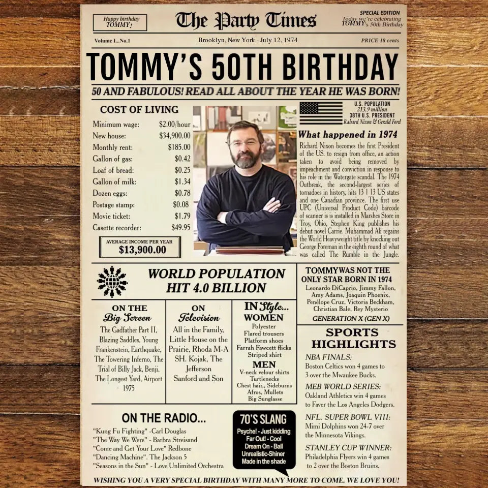 50th Birthday Newspaper Poster, 50th birthday gift for grandma or grandpa,1974 birthday, back in 1974, 50th birthday decorations Printable