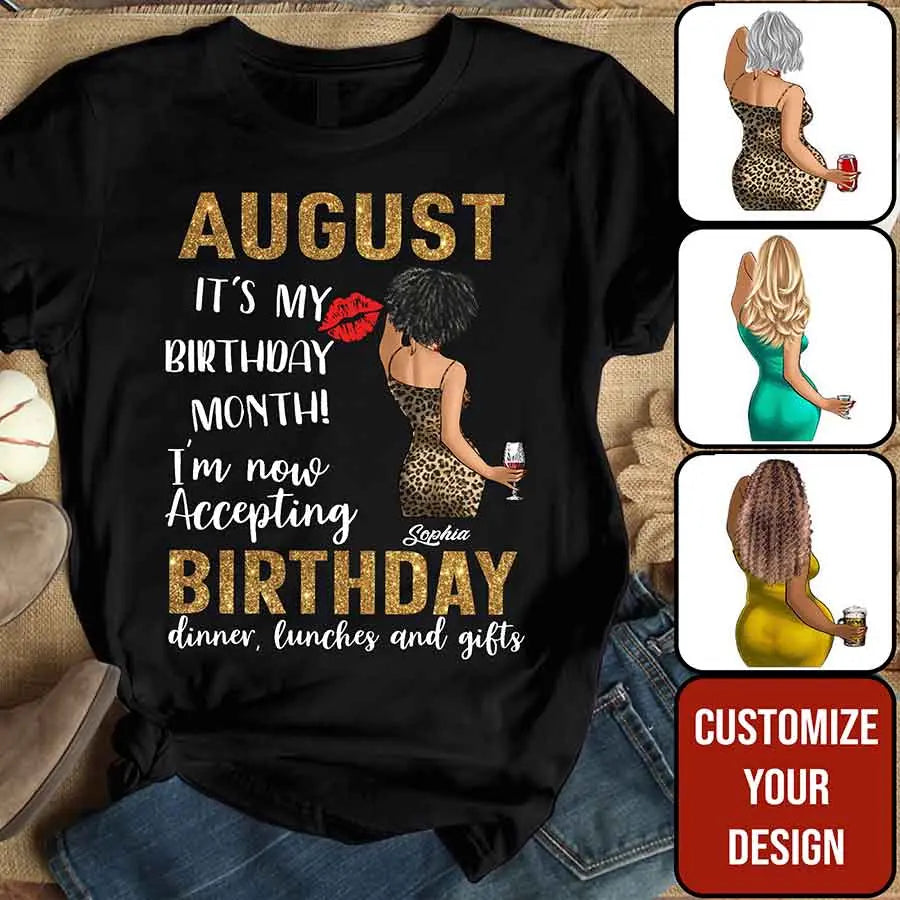 Custom August Birthday Shirt For Woman, Queens Are Born In August Gifts, It's My Birthday Month, Melanin Afro Woman Shirt, Black Girl Tee, Afro Queen Gift-YPT-ALK