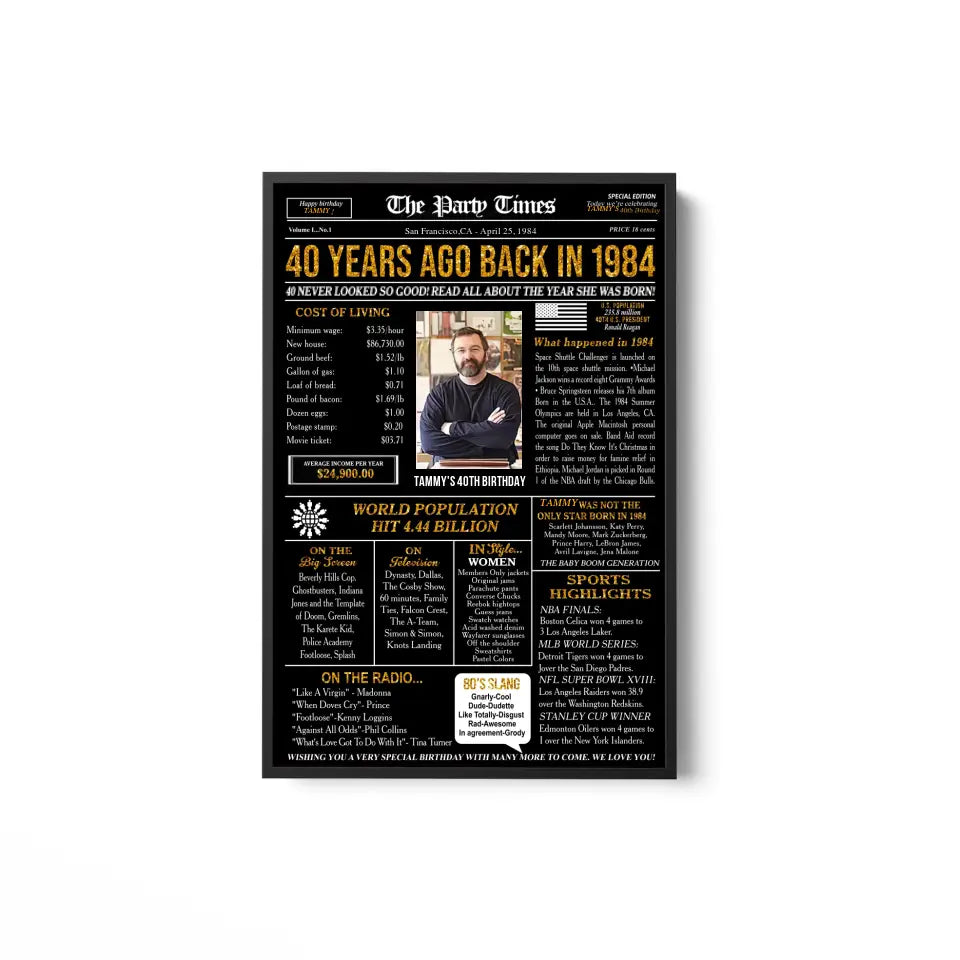 Personalized 40th birthday gift for men or women, 40th birthday newspaper poster, 40th birthday decor Printable, 40 years ago back in 1984