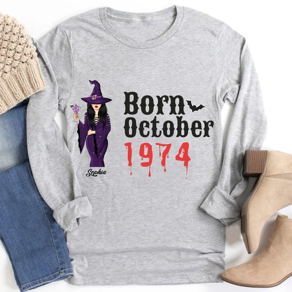 Personalized Fabulous Since 1974 50th Birthday Unique T Shirt For Woman, Queens are Born In October, Her Gifts For 50 Years Old , Turning 50 Birthday Cotton Shirt-YPT-ALK