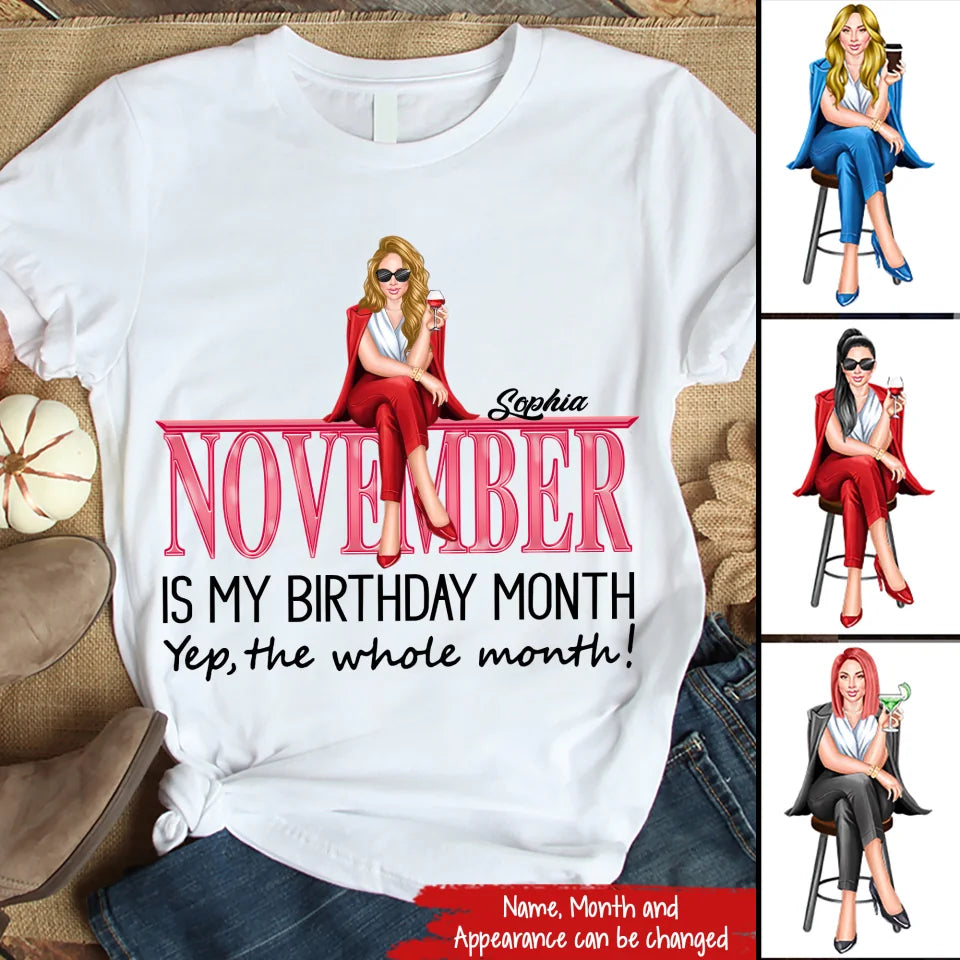 Personalized Custom November Birthday Shirt For Woman, Queens Are Born In November Gifts, Melanin Afro Woman Shirt, Black Girl Tee, Afro Queen Gift-YPT-TLQ