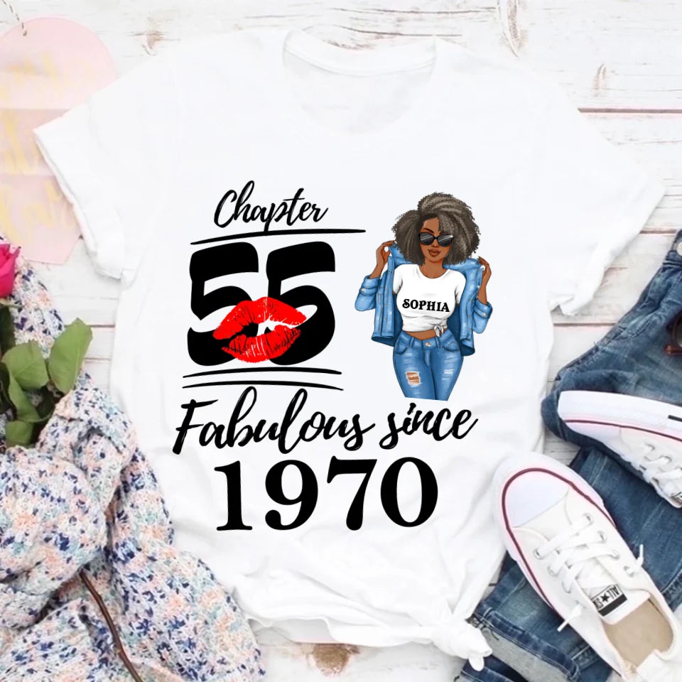 Chapter 55, Fabulous Since 1970 55th Birthday Unique T Shirt For Woman, Custom Birthday Shirt, Her Gifts For 55 Years Old , Turning 55 Birthday Cotton Shirt