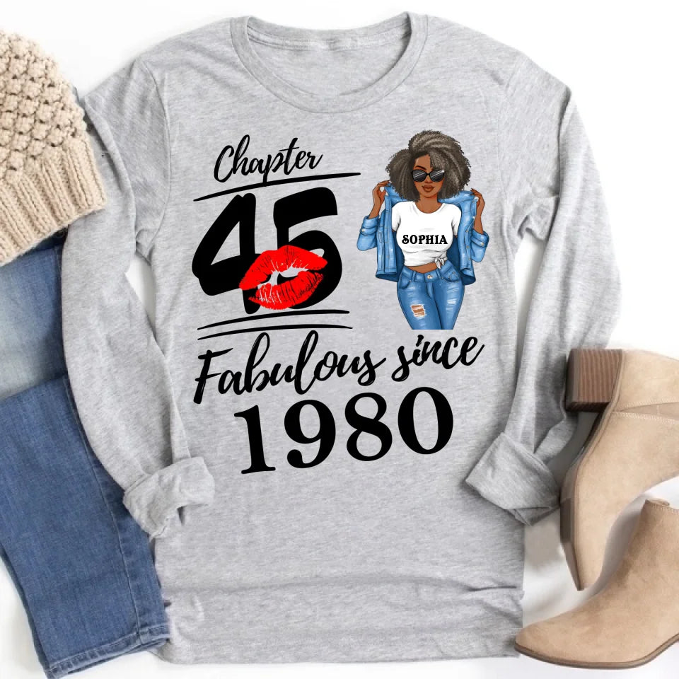 Chapter 45, Fabulous Since 1980 45th Birthday Unique T Shirt For Woman, Custom Birthday Shirt, Her Gifts For 45 Years Old , Turning 45 Birthday Cotton Shirt