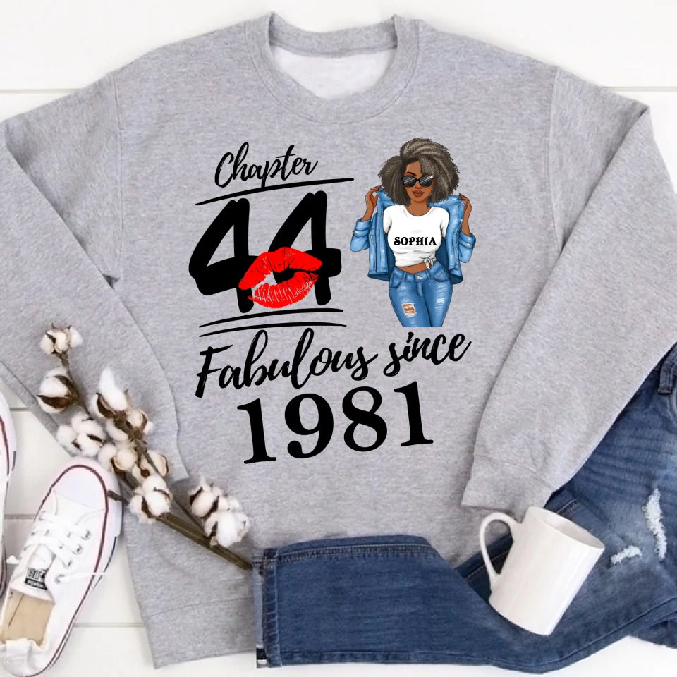 Chapter 44, Fabulous Since 1981 44th Birthday Unique T Shirt For Woman, Custom Birthday Shirt, Her Gifts For 44 Years Old , Turning 44 Birthday Cotton Shirt