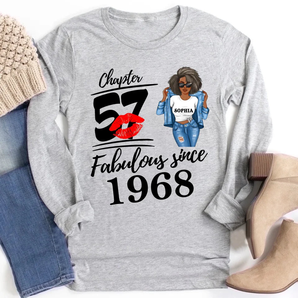 Chapter 57, Fabulous Since 1968 57th Birthday Unique T Shirt For Woman, Custom Birthday Shirt, Her Gifts For 57 Years Old , Turning 57 Birthday Cotton Shirt