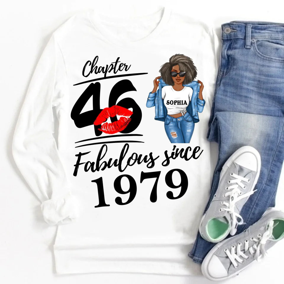 Chapter 46, Fabulous Since 1979 46th Birthday Unique T Shirt For Woman, Custom Birthday Shirt, Her Gifts For 46 Years Old , Turning 46 Birthday Cotton Shirt