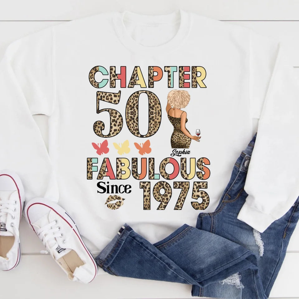 Chapter 50, Fabulous Since 1975 50th Birthday Unique T Shirt For Woman, Custom Birthday Shirt, Her Gifts For 50 Years Old , Turning 50 Birthday Cotton Shirt