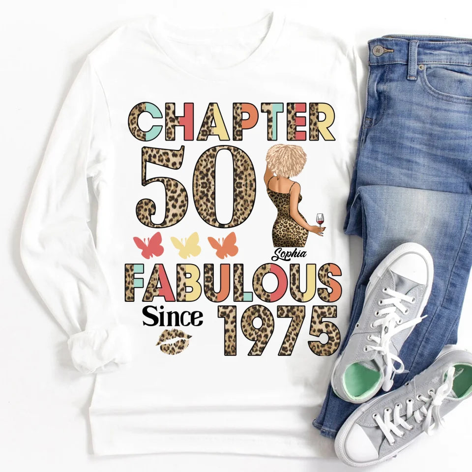 Chapter 50, Fabulous Since 1975 50th Birthday Unique T Shirt For Woman, Custom Birthday Shirt, Her Gifts For 50 Years Old , Turning 50 Birthday Cotton Shirt