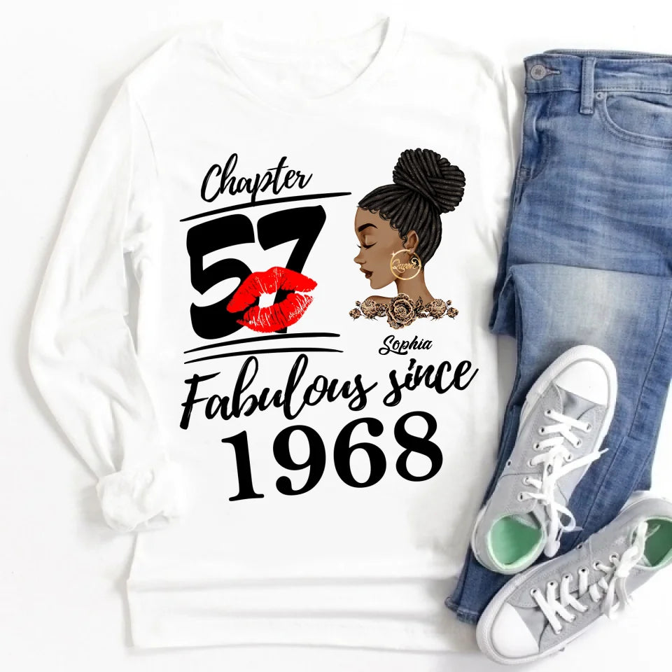 Custom Birthday Shirts, Chapter 57, Fabulous Since 1968 57th Birthday Unique T Shirt For Woman, Her Gifts For 57 Years Old, Turning 56 Birthday Cotton Shirt