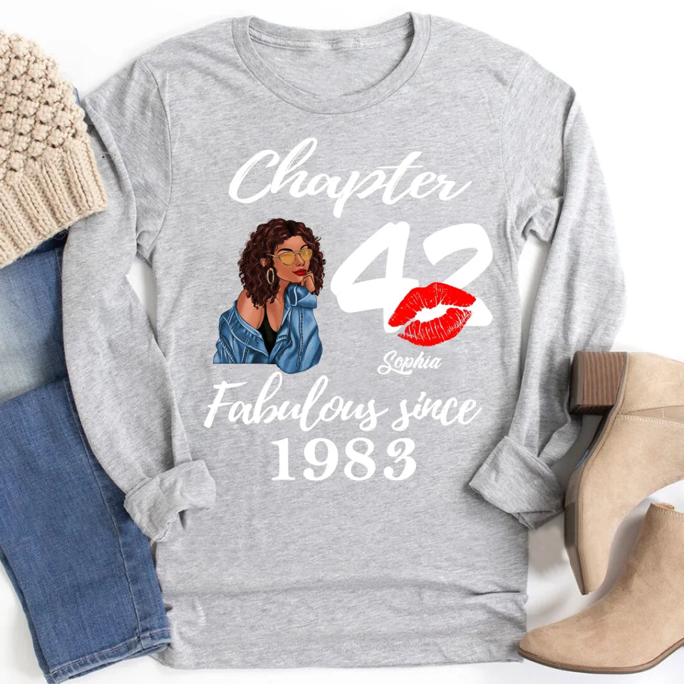 Custom Birthday Shirts, Chapter 42, Fabulous Since 1983 42nd Birthday Unique T Shirt For Woman, Her Gifts For 42 Years Old, Turning 42 Birthday Cotton Shirt