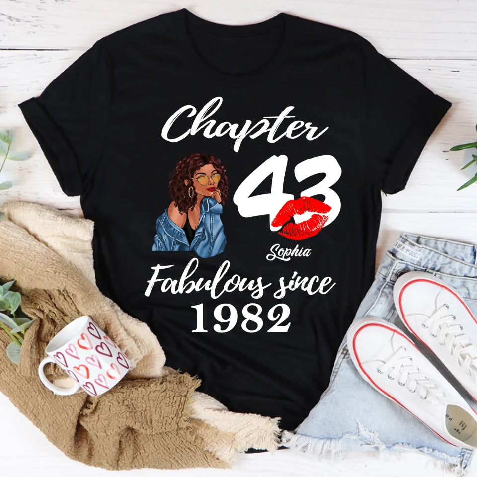 Custom Birthday Shirts, Chapter 43, Fabulous Since 1982 43rd Birthday Unique T Shirt For Woman, Her Gifts For 43 Years Old, Turning 43 Birthday Cotton Shirt