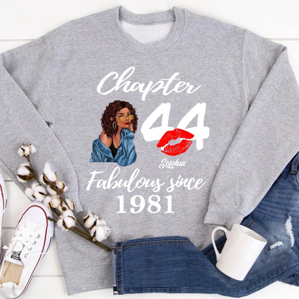 Custom Birthday Shirts, Chapter 44, Fabulous Since 1981 44th Birthday Unique T Shirt For Woman, Her Gifts For 44 Years Old, Turning 44 Birthday Cotton Shirt