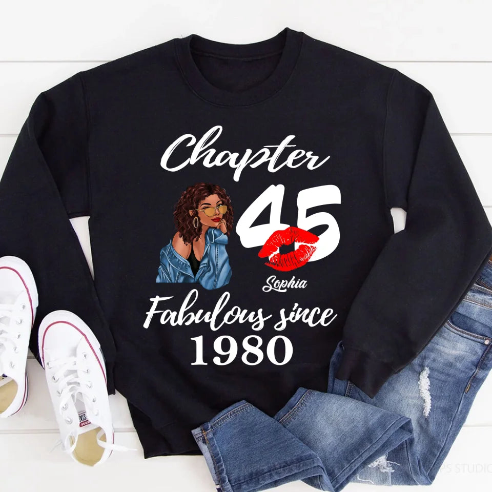 Custom Birthday Shirts, Chapter 45, Fabulous Since 1980 45th Birthday Unique T Shirt For Woman, Her Gifts For 45 Years Old, Turning 45 Birthday Cotton Shirt