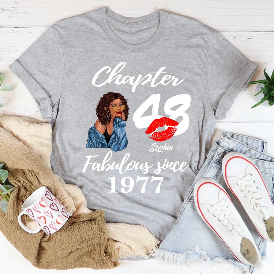 Custom Birthday Shirts, Chapter 48, Fabulous Since 1977 48th Birthday Unique T Shirt For Woman, Her Gifts For 48 Years Old, Turning 48 Birthday Cotton Shirt