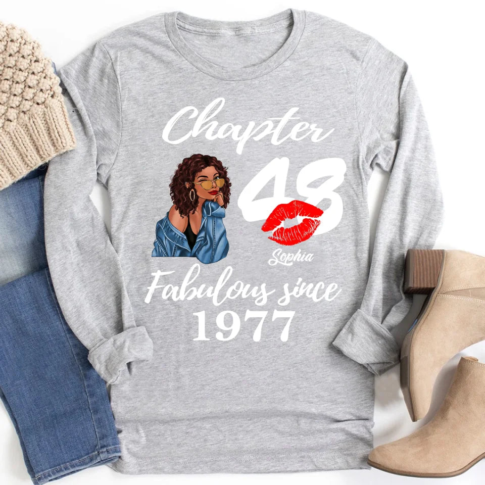 Custom Birthday Shirts, Chapter 48, Fabulous Since 1977 48th Birthday Unique T Shirt For Woman, Her Gifts For 48 Years Old, Turning 48 Birthday Cotton Shirt