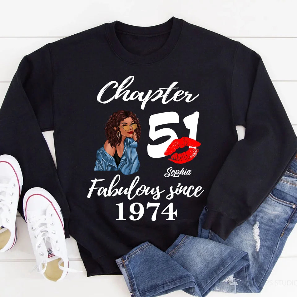 Custom Birthday Shirts, Chapter 51, Fabulous Since 1974 51st Birthday Unique T Shirt For Woman, Her Gifts For 51 Years Old, Turning 51 Birthday Cotton Shirt